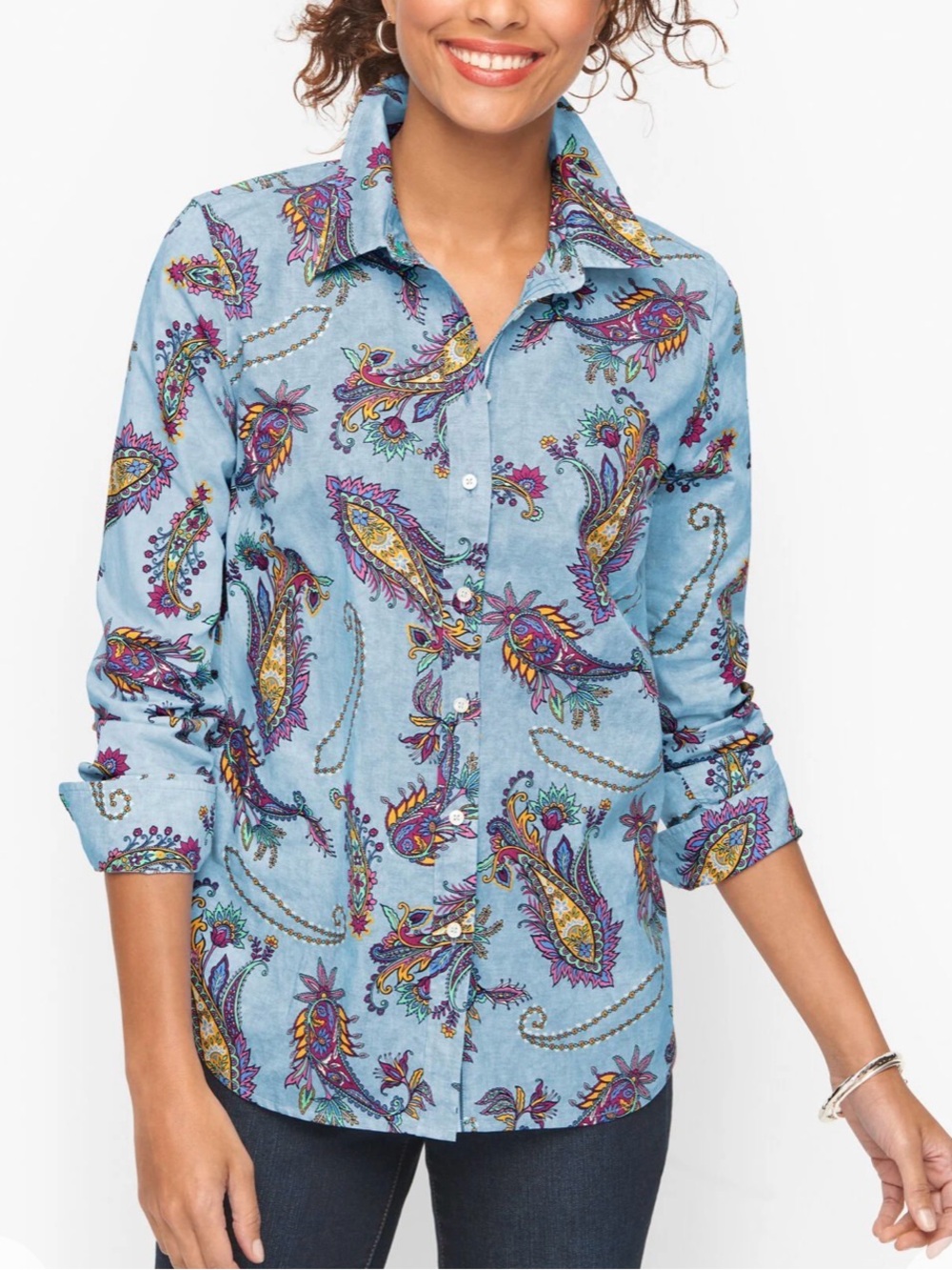 Talbots Plus Blue multicolor Paisley Button Down long sleeve Shirt size 1x/12
